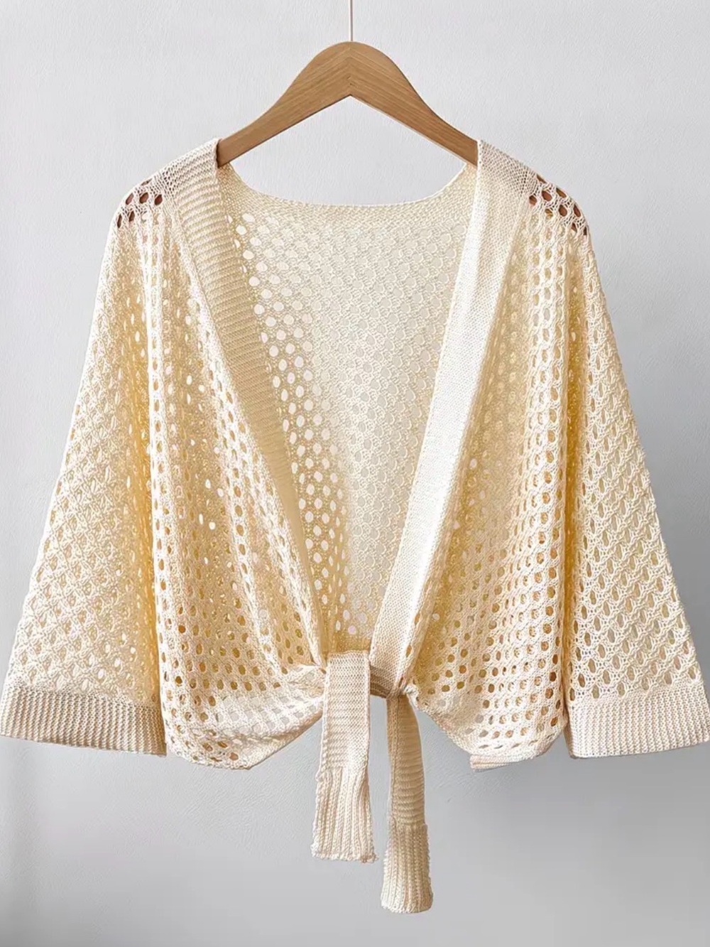 Light Cream Open-Knit Tie-Front Women's Sweater